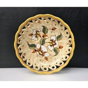 Vintage Zenith Gouda Pierced Bowl Holland Floral Motif Signed Hand Painted 6.75"